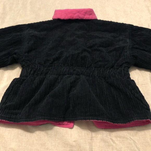 Girls Black/Pink Corduroy Botton Down Jacket with 2 Front Pockets Size 7/8 - Picture 11 of 12